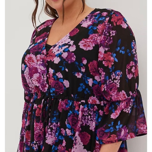 🆕 Black Floral Chiffon Button-up Maxi Dress 1 1X 14 16 NWT Torrid New! - Picture 3 of 5